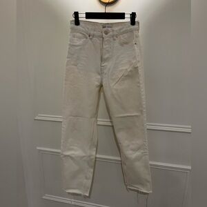 Zara Off White High-Rise Straight Jeans